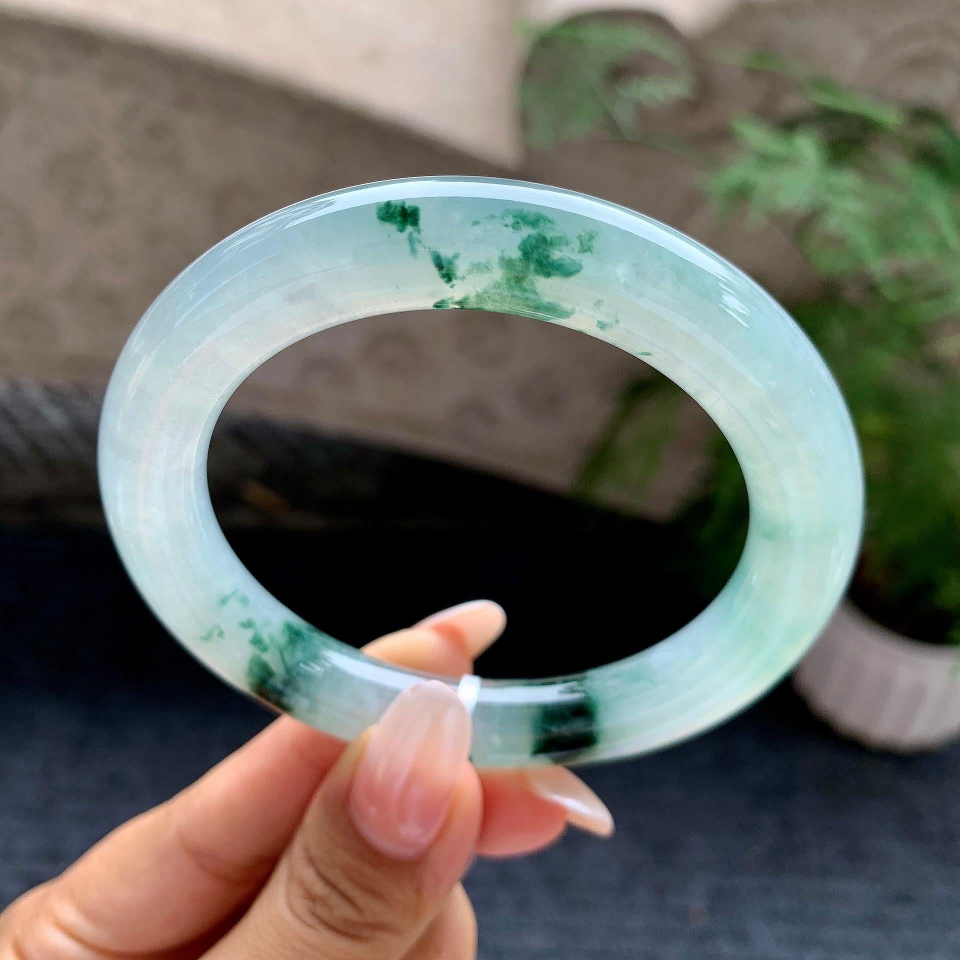 糯冰种飘花圆条手镯（58mm）（yc197612）