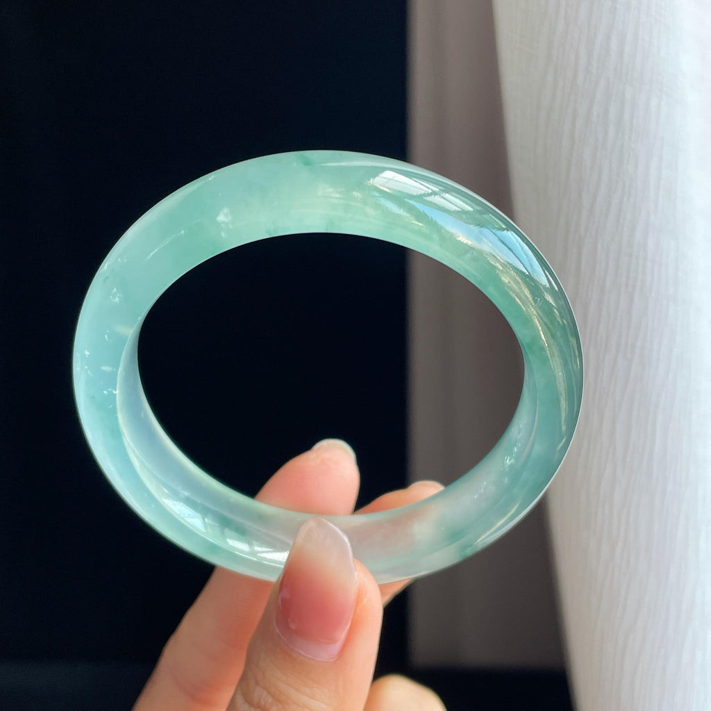 冰玻种飘花翡翠平安镯（55mm)（yc322780）