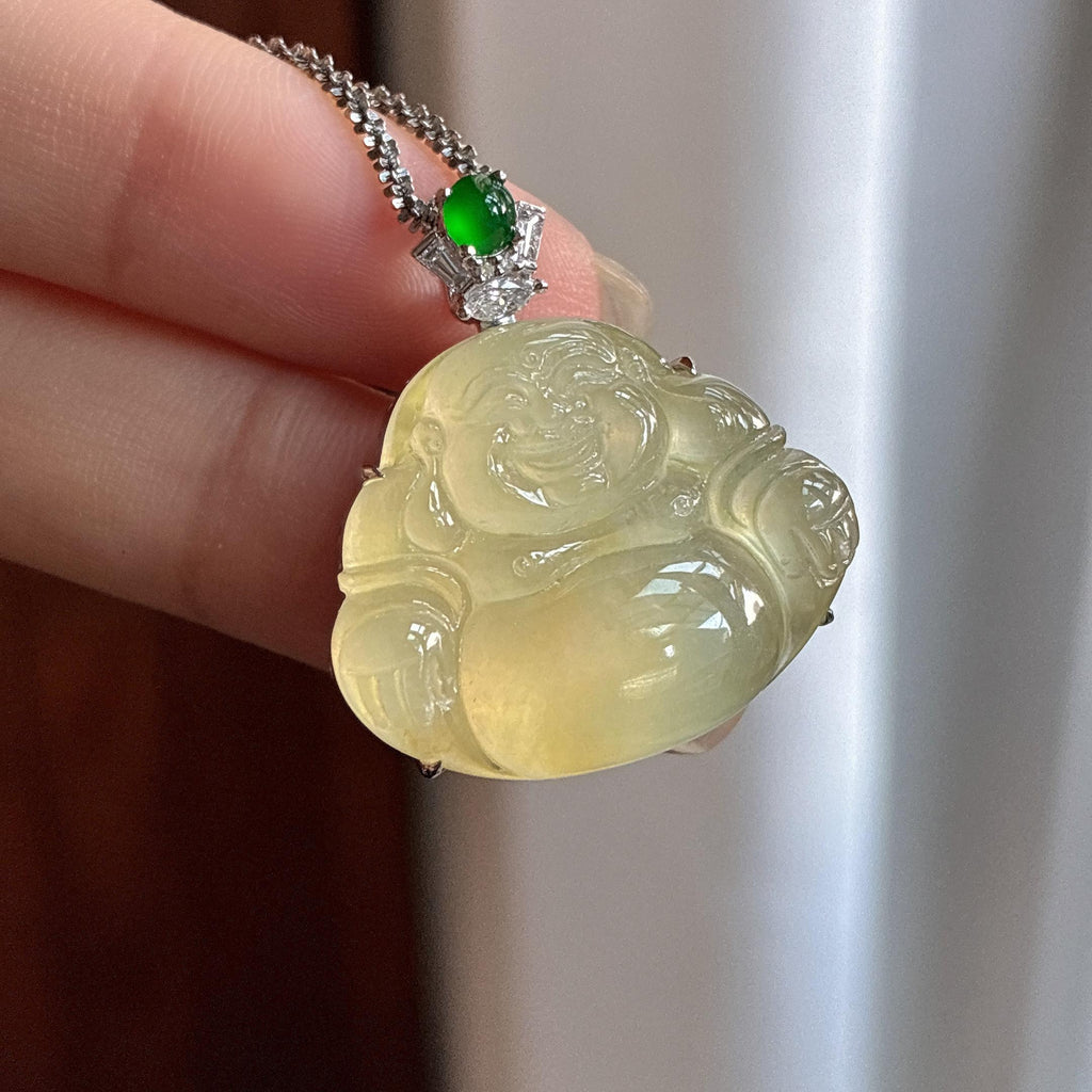 18K金镶冰种黄翡玉佛挂件 天然缅甸A货翡翠（yc484328）