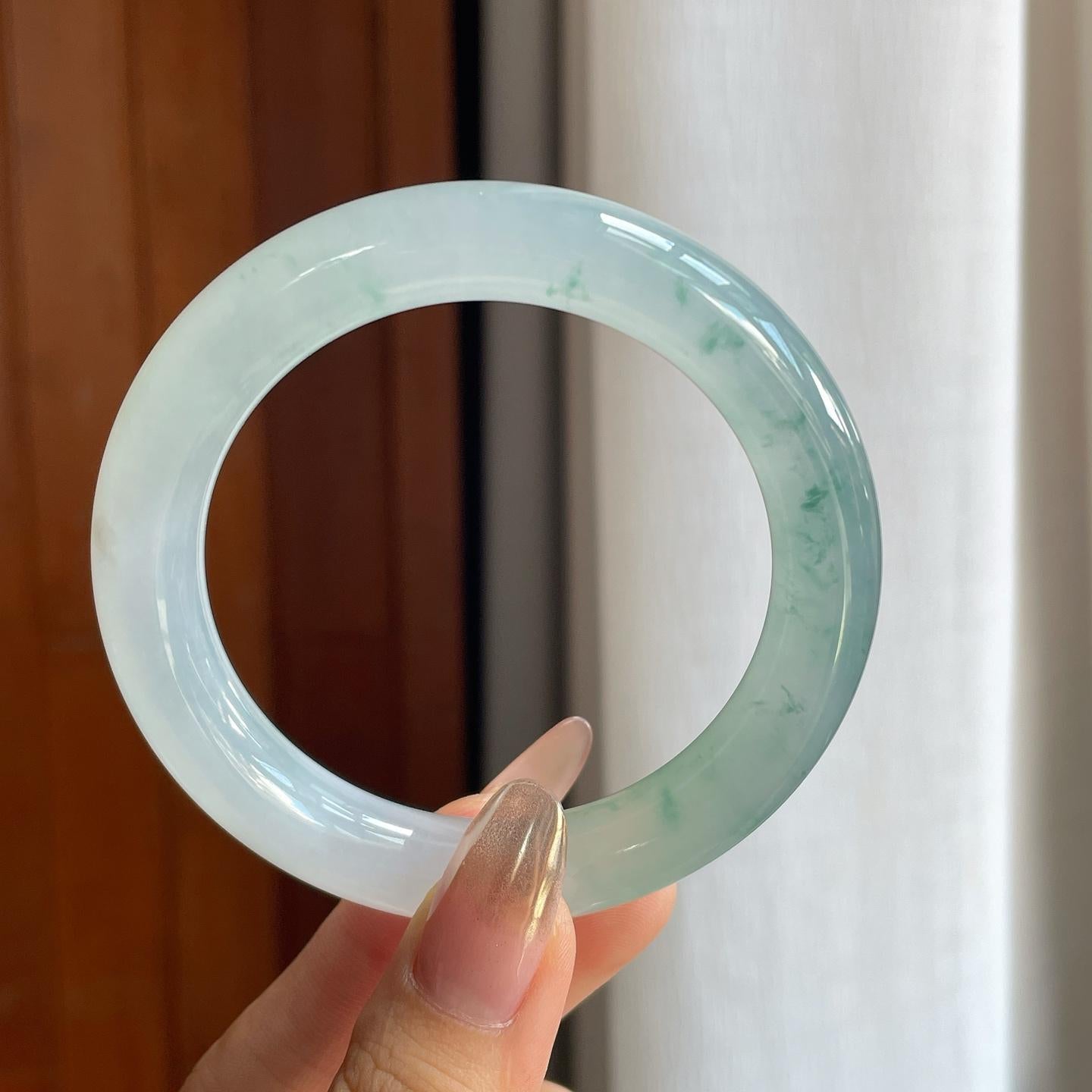 冰种飘花翡翠圆条手镯（56.5mm）（yc229795）