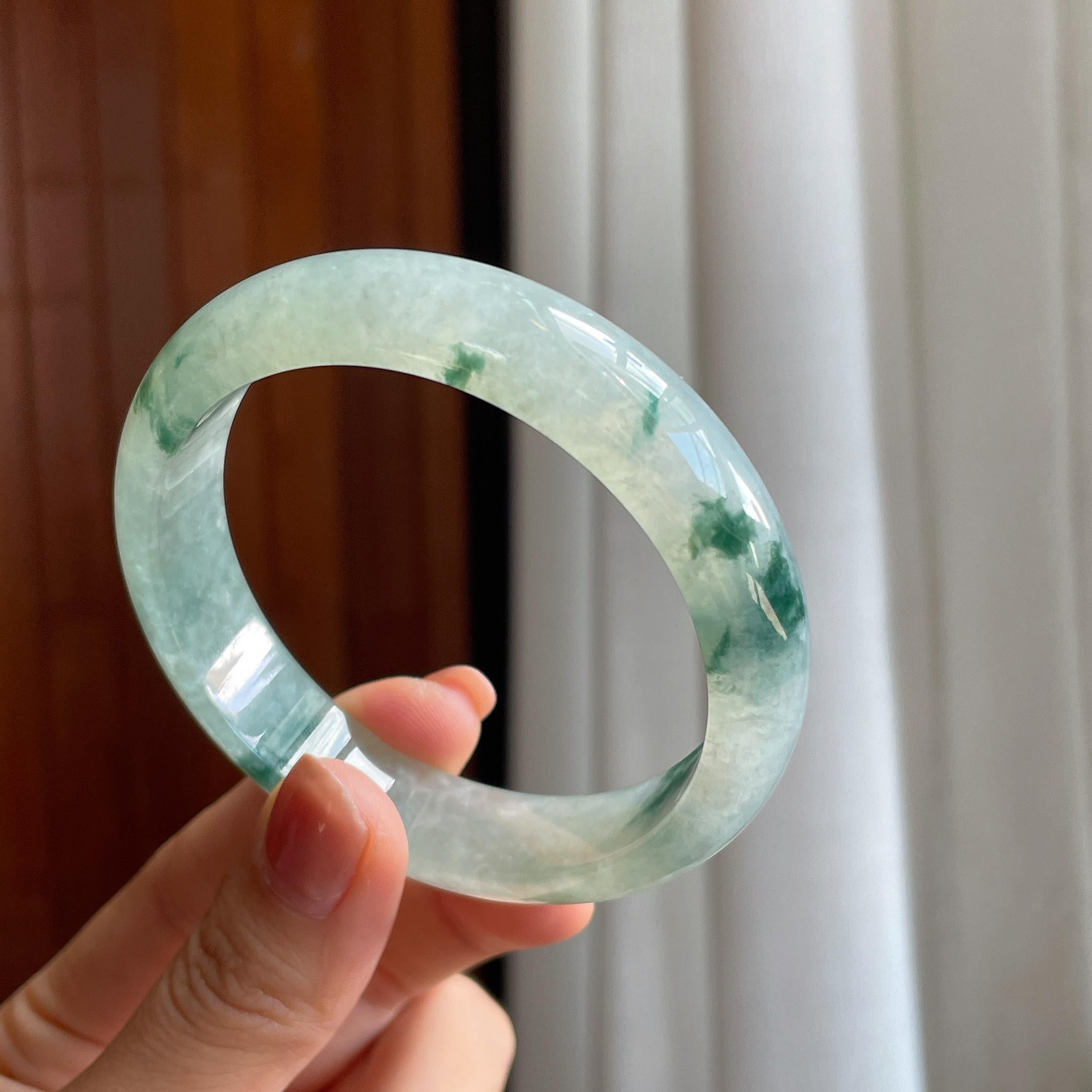 糯冰飘花翡翠平安镯（58.5mm）（yc285958）