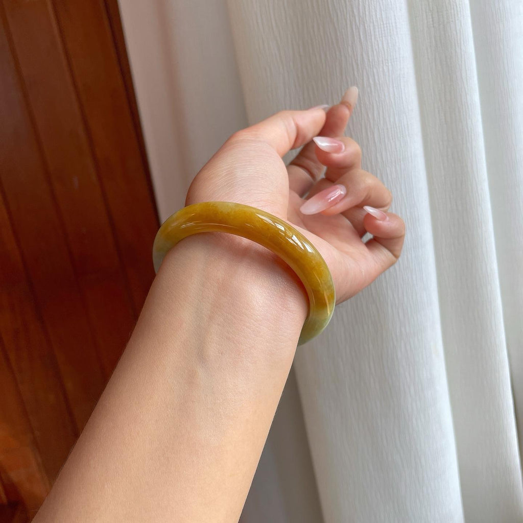 糯冰黄翡翡翠平安镯（56.7mm）（yc266558）