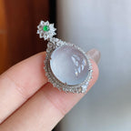 18k金镶冰玻种无色翡翠蛋面（yc242743）