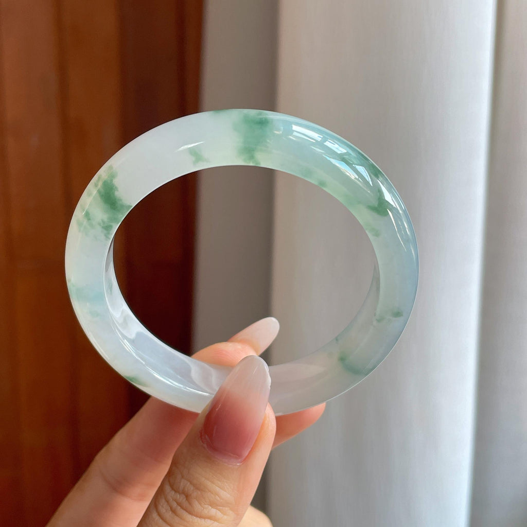 冰种飘花翡翠平安镯（55.6mm）（yc302432）