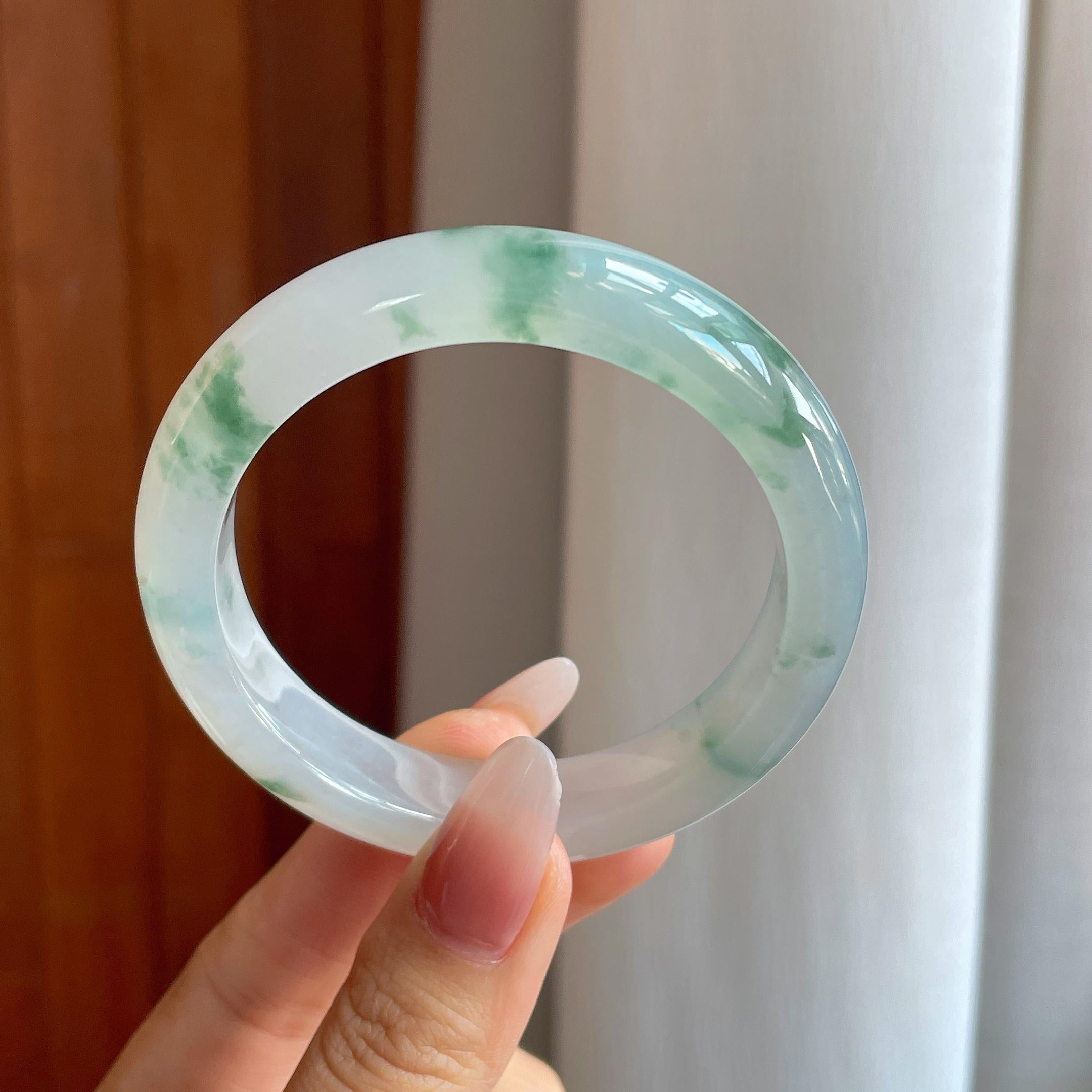 冰种飘花翡翠平安镯（55.6mm）（yc302432）