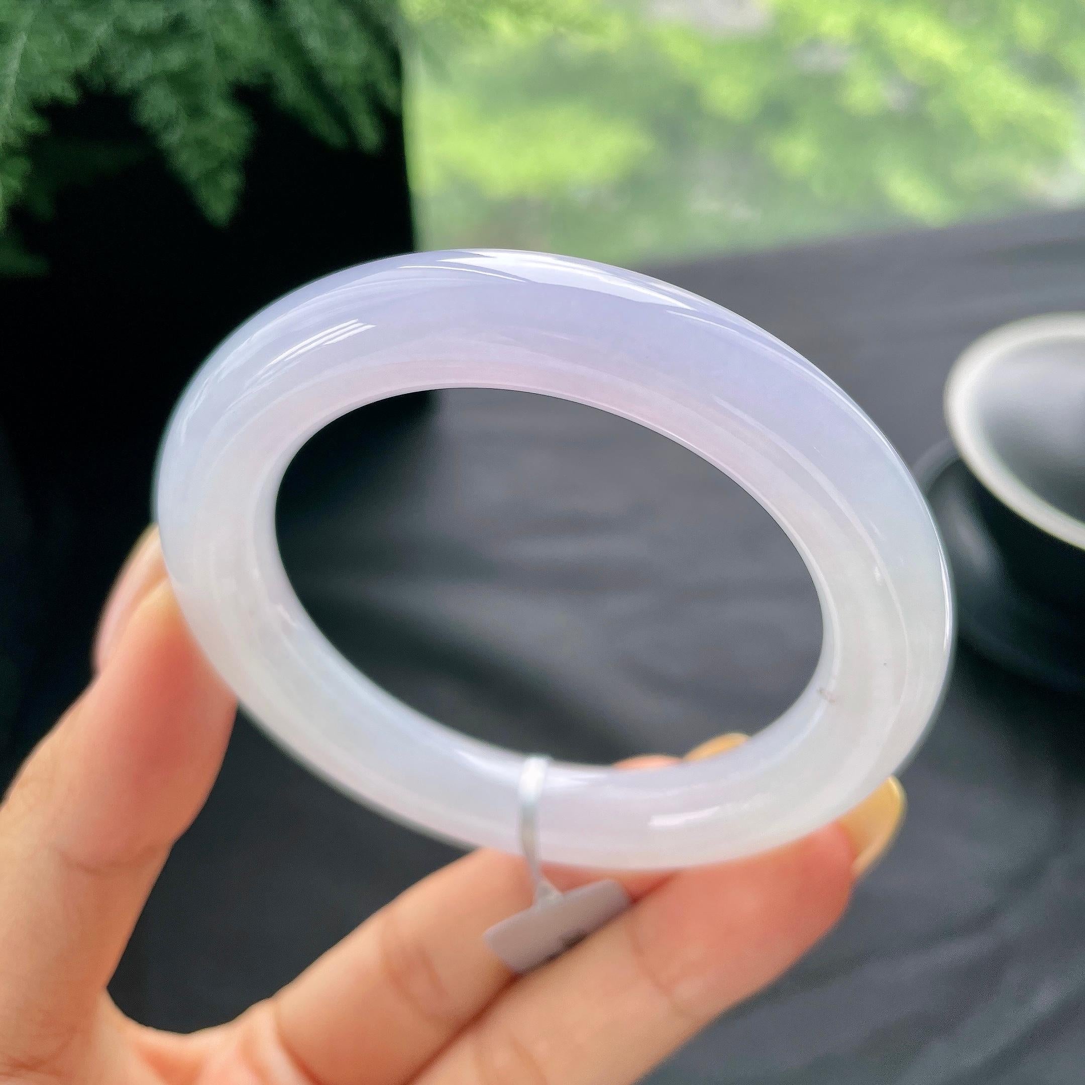 小圈口 糯冰种淡紫罗兰圆条手镯53.4圈 天然缅甸A货翡翠（yc473126）