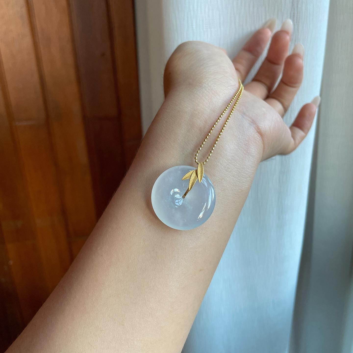 18k金扣冰种翡翠平安扣（yc257819）