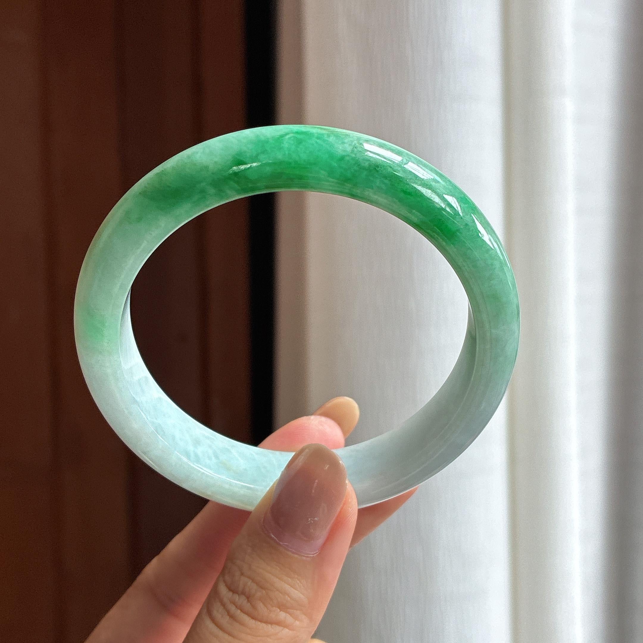 细糯冰带色翡翠平安镯（58.5mm）（yc481866）