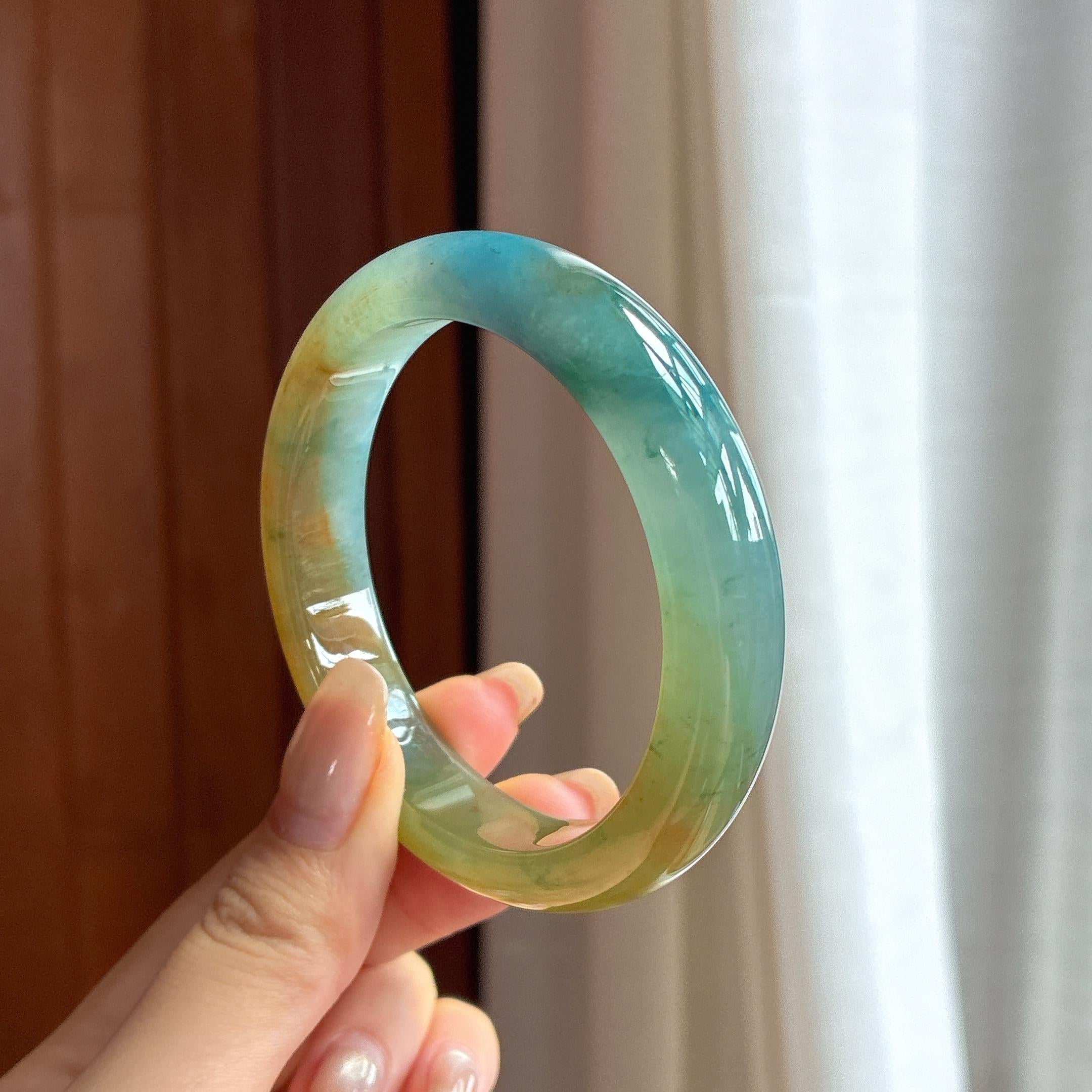 冰种黄翡特色正圈平安镯 55圈 天然缅甸A货翡翠（yc453967）