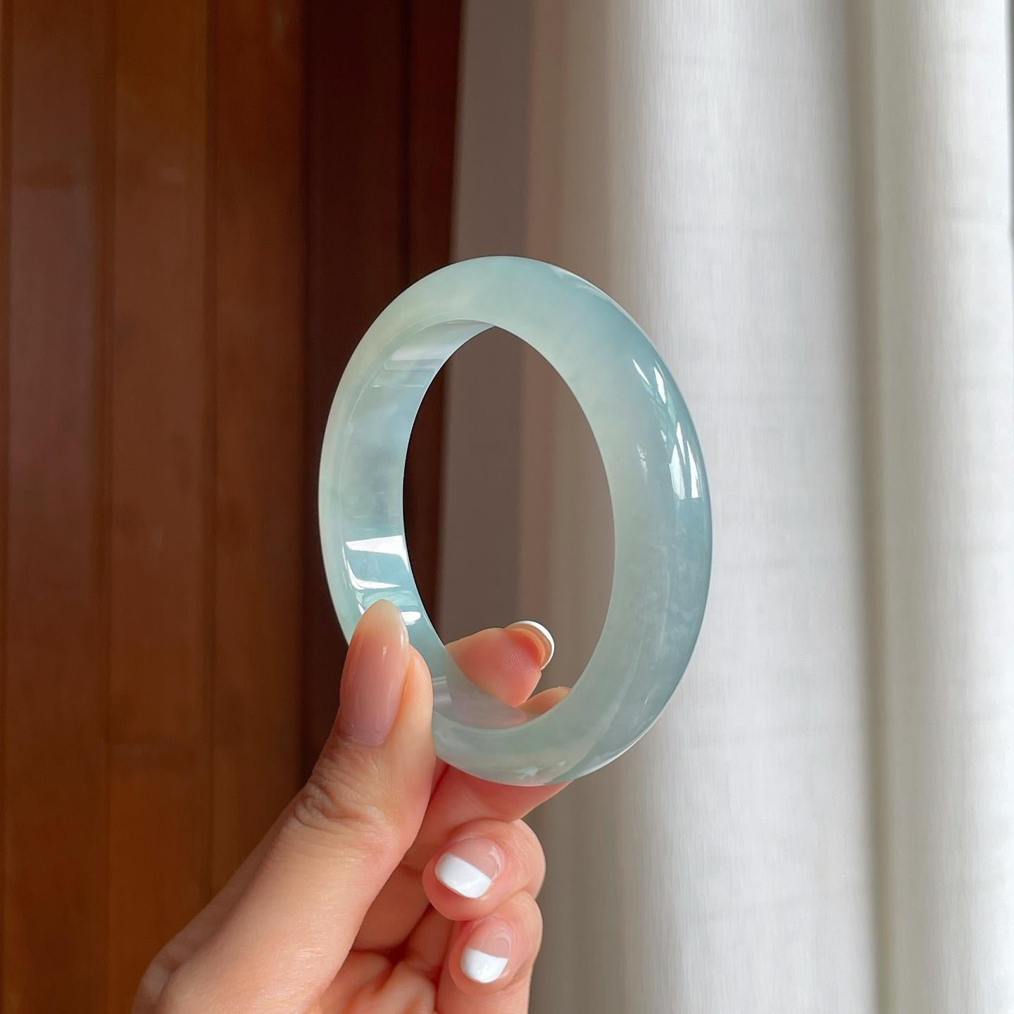 冰种蓝晴底翡翠平安镯（55mm)（yc376770）