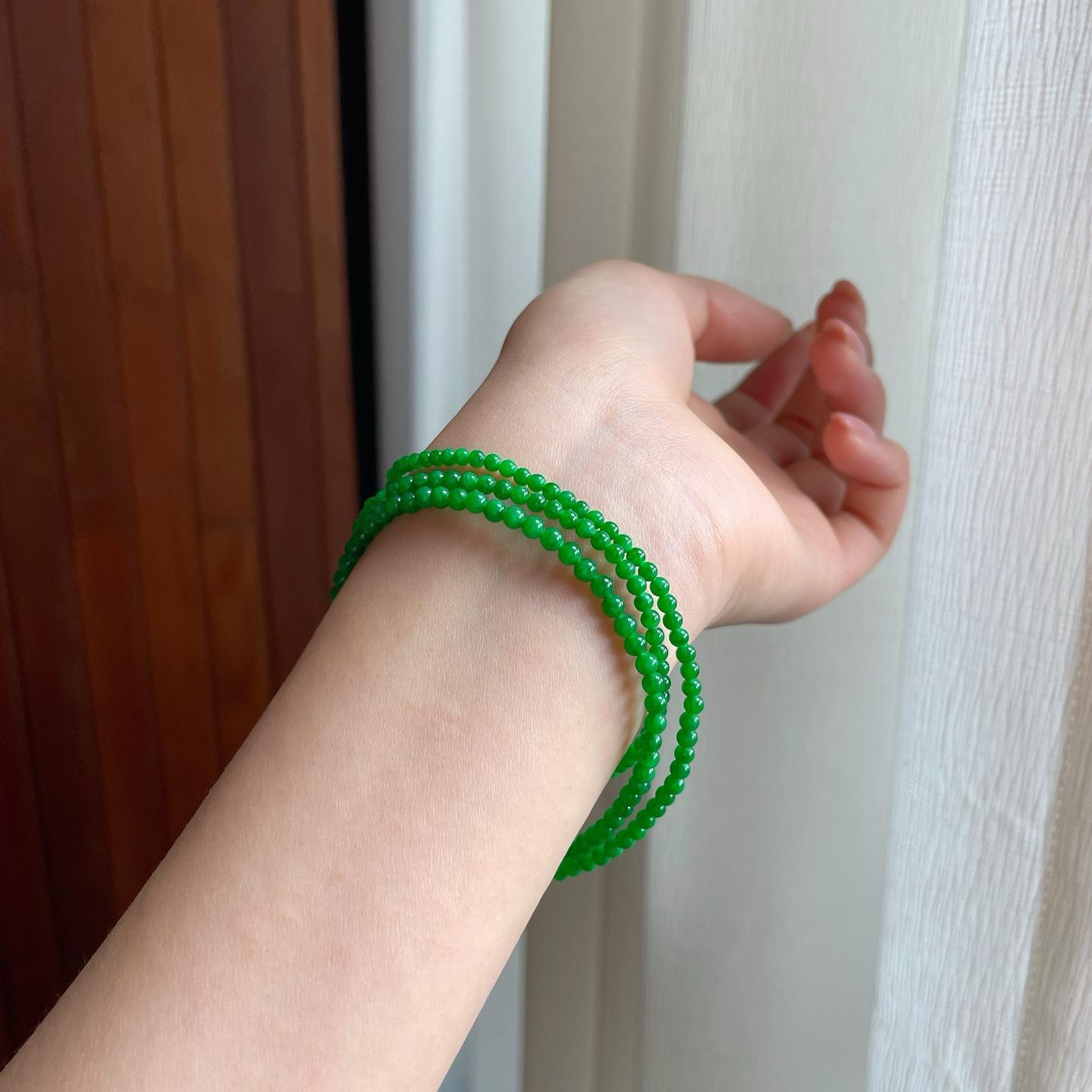 糯冰满绿翡翠珠串珠链（yc342534）