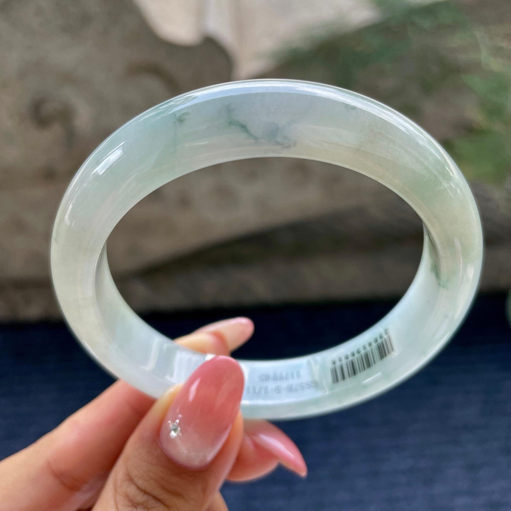 大圈口    细糯种飘花飘黄翡正圈平安镯58.5圈     天然缅甸A货翡翠（yc424778）