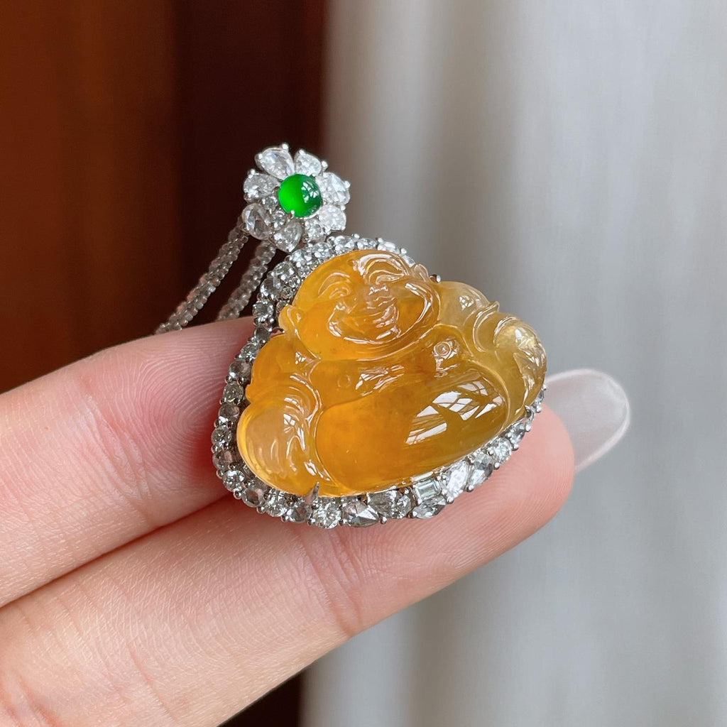 18k金钻镶冰种黄翡翡翠佛公（yc263546）