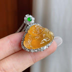 18k金钻镶冰种黄翡翡翠佛公（yc263546）