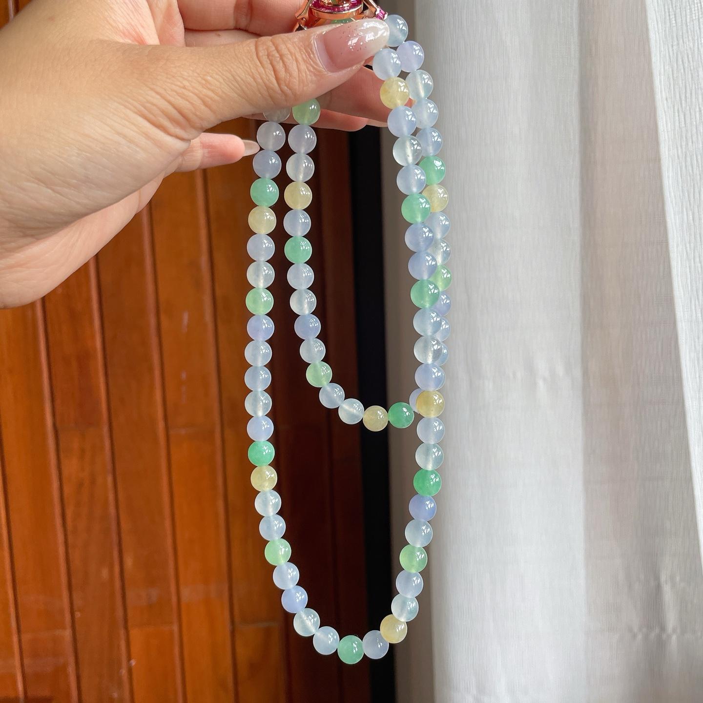 冰种玛卡龙翡翠珠串项链（yc221898）