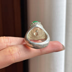Mặt đá trứng bầu dục màu lục đầy đá băng chủng đế đồng Ngọc phỉ thúy tự nhiên loại A Myanmar (yc450163)