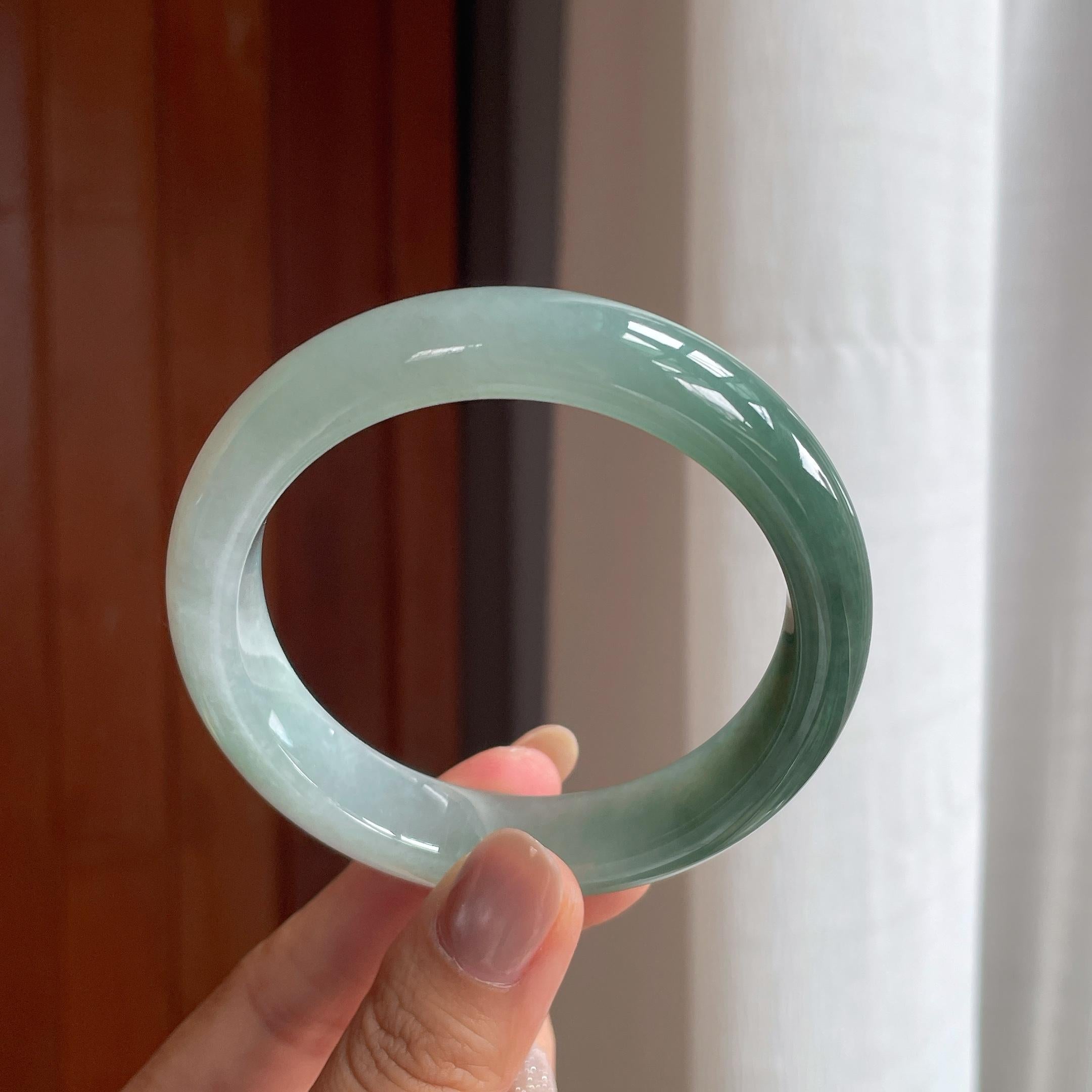 冰种半山半水翡翠平安镯（59mm）（yc404777）
