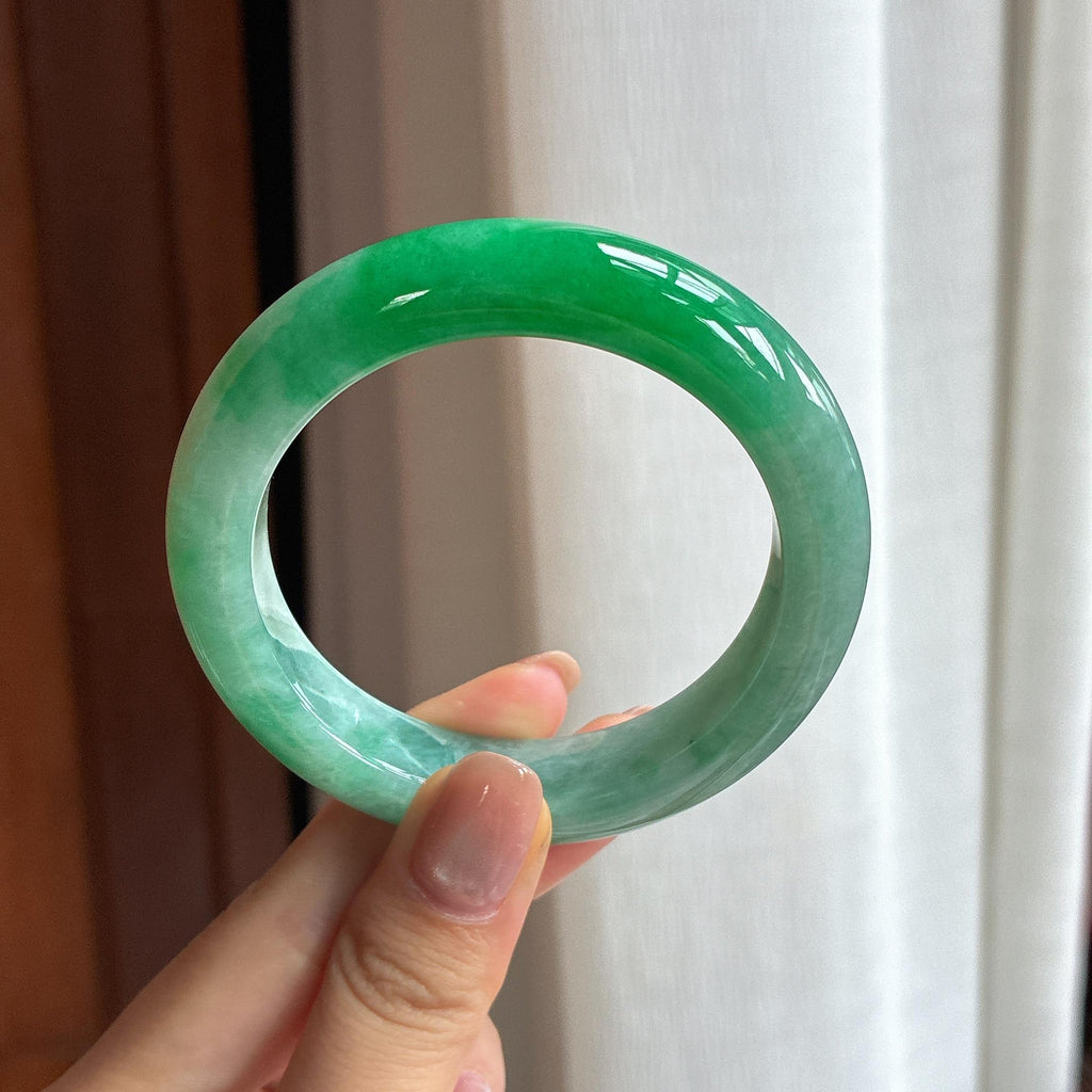 糯冰带色翡翠平安镯（54mm)（yc423065）