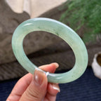 细糯种晴底飘蓝花圆条手镯 56.6圈口 天然缅甸A货翡翠（yc381956）