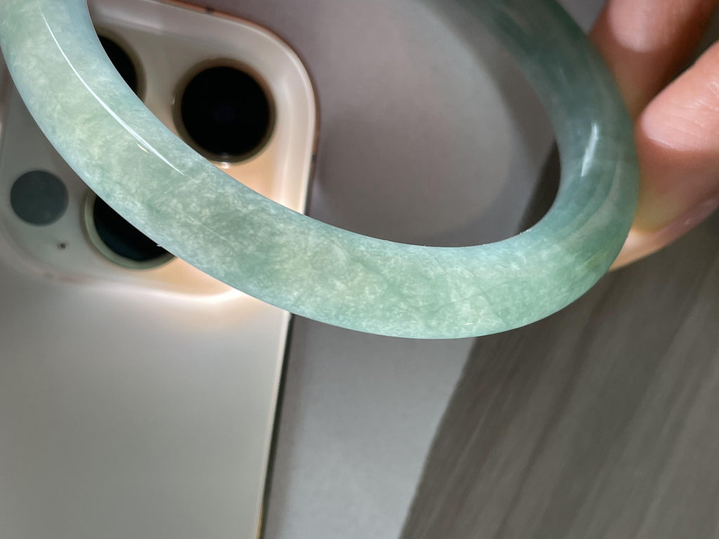 糯冰种油青色圆条手镯55.2圈 天然缅甸A货翡翠（yc481903）