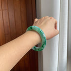 糯冰带色特色翡翠平安镯（58.5mm）（yc277387）