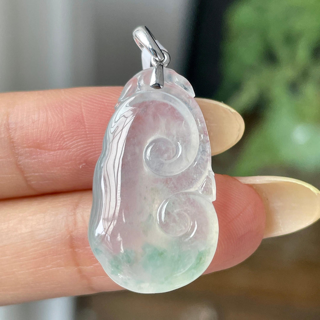 18k金镶糯冰种飘花如意吊坠          天然缅甸A货翡翠（yc457060）