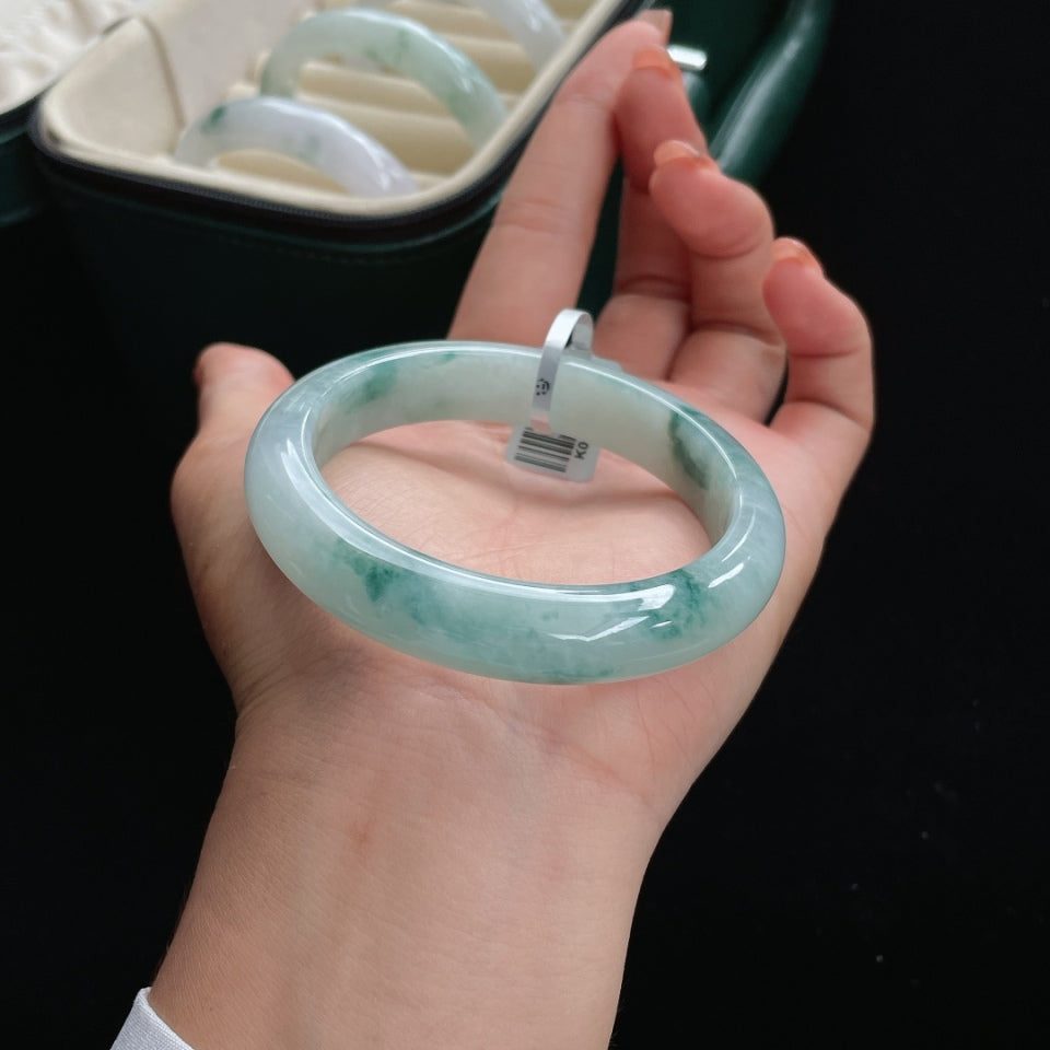 糯种飘蓝花正圈翡翠手镯(56mm)（yc016633）