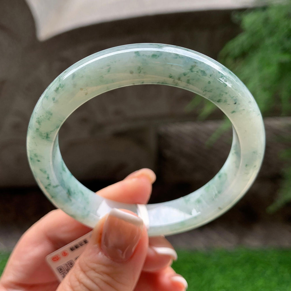 糯种飘蓝花正圈平安镯 54圈口 天然缅甸A货翡翠（yc366491）
