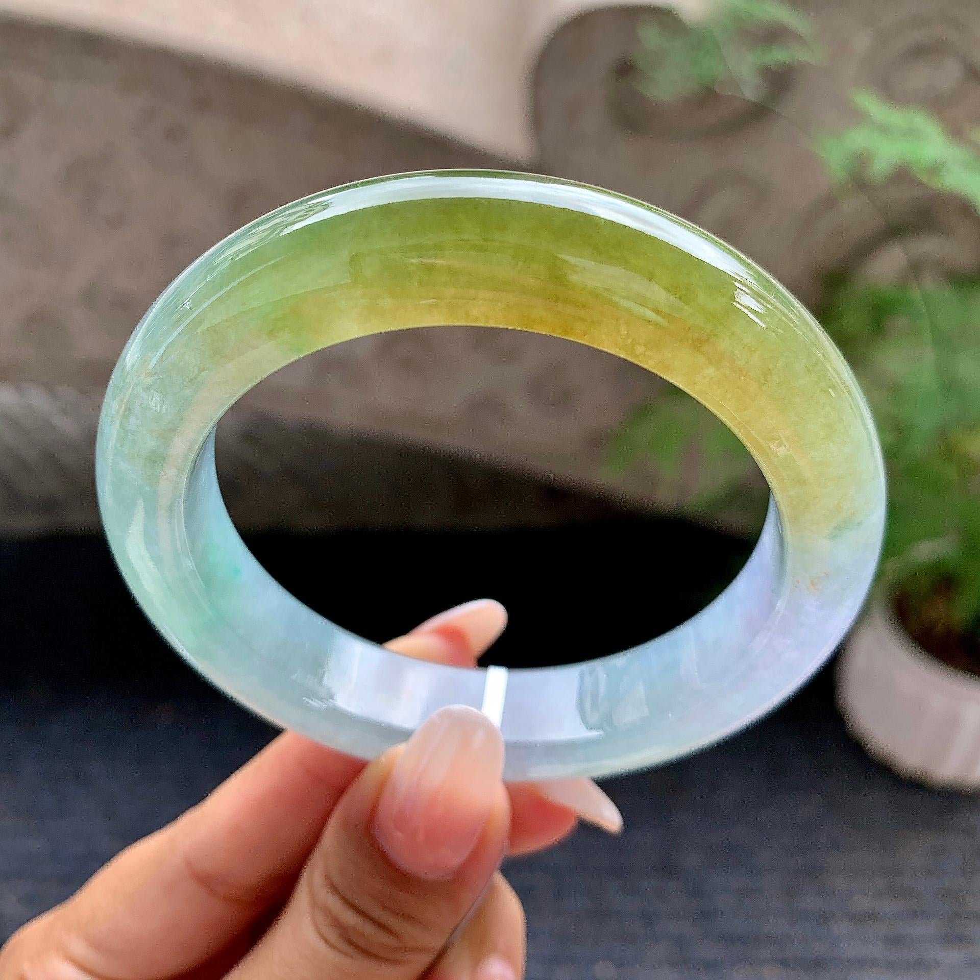 糯冰种多彩平安镯（58.4mm）（yc195943）