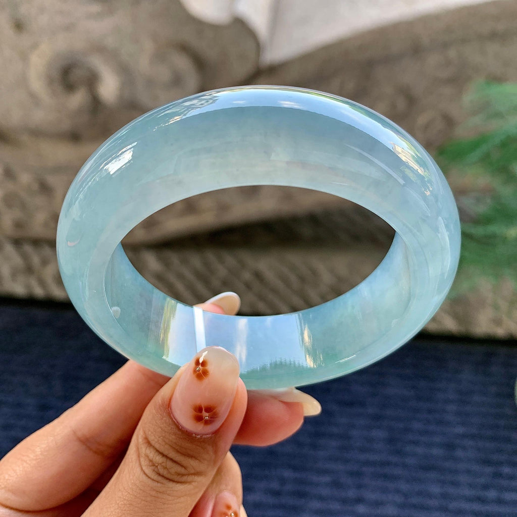 糯冰种蓝底宽版轮胎手镯（56.1mm）（yc243441）