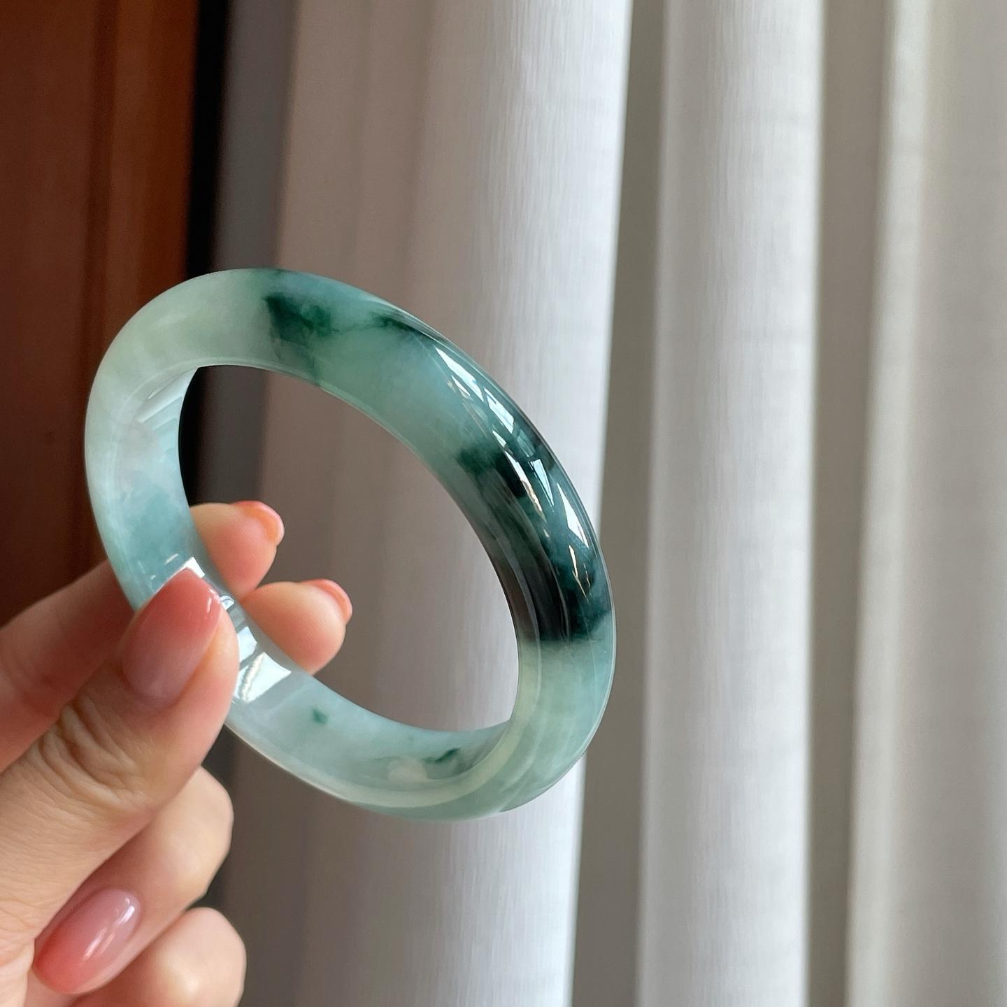 糯冰带色翡翠平安镯（58mm）（yc310297）