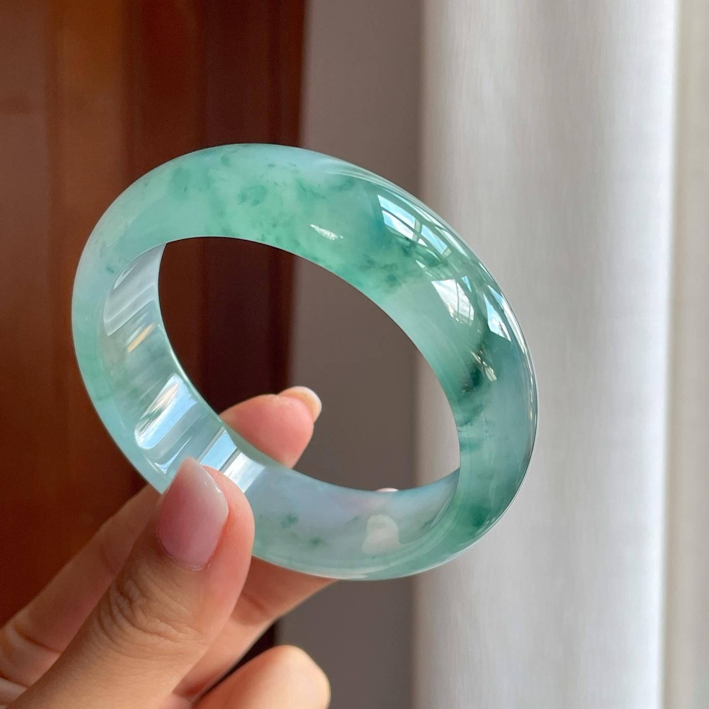 冰种飘花宽版翡翠平安镯（58.4mm)（yc386398）