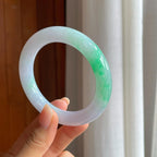 糯冰白底青翡翠圆条手镯（57mm)（yc397582）