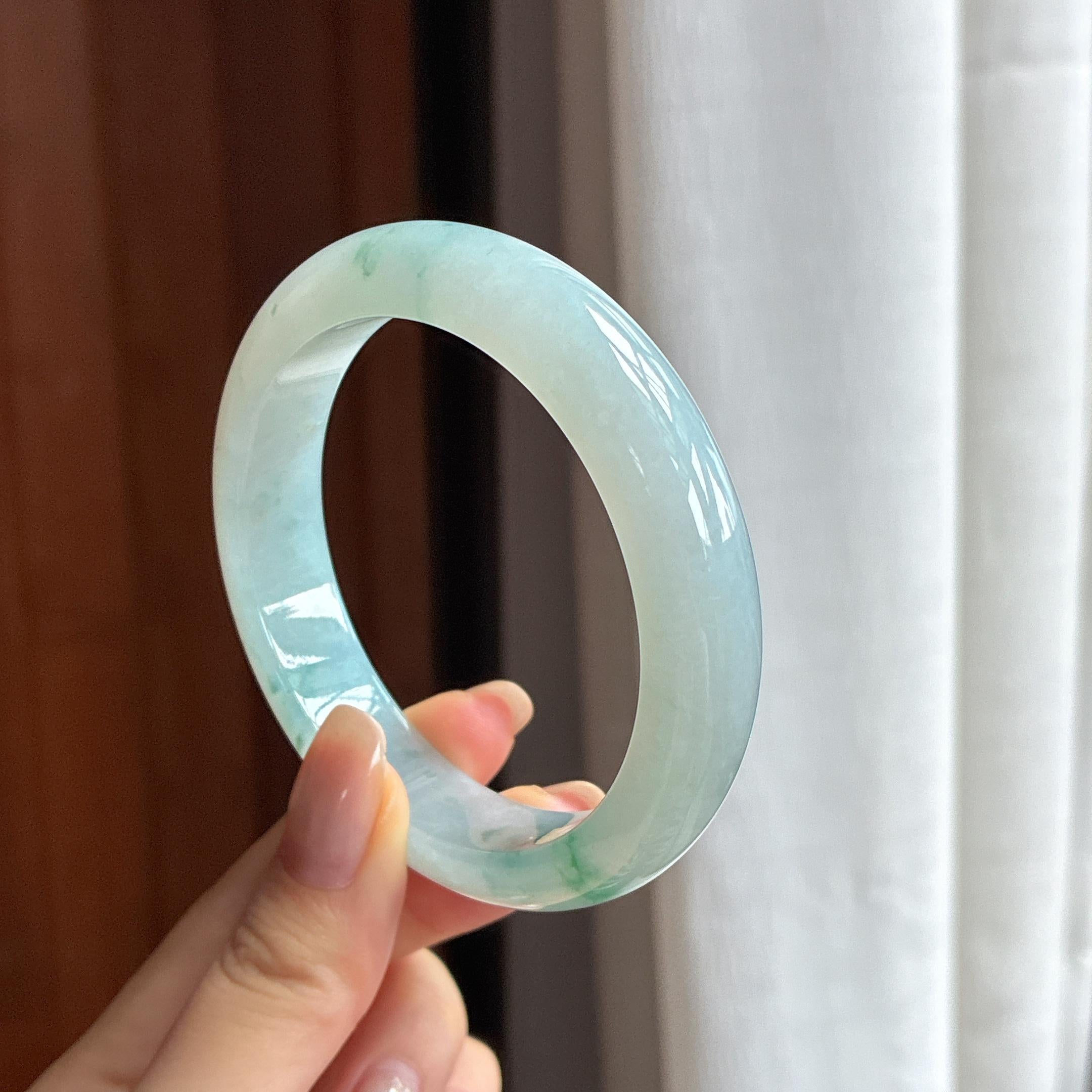 大圈口 糯冰飘花正圈平安镯 58圈 天然缅甸A货翡翠（yc440825）