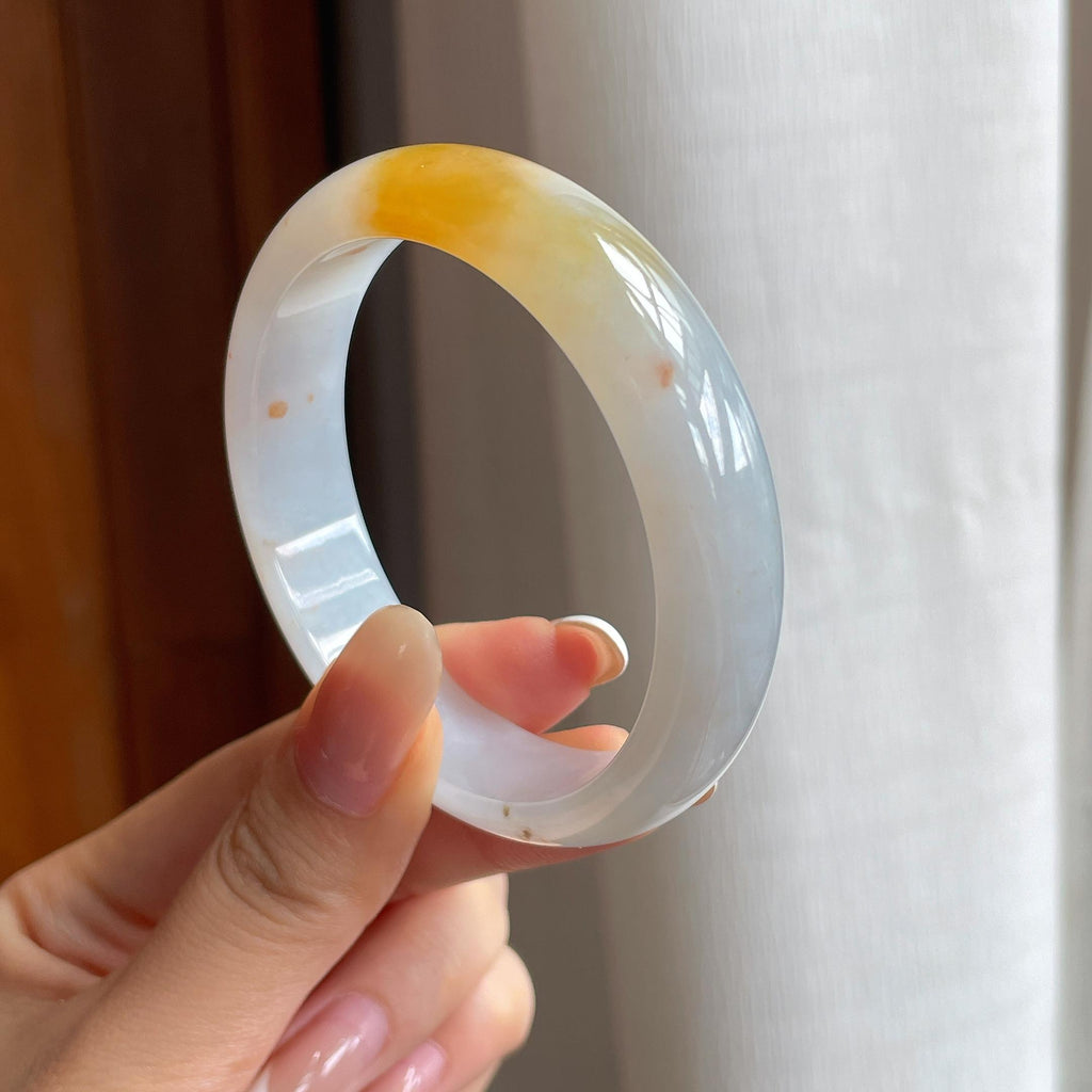 糯冰黄翡翡翠平安镯（54mm)（yc419512）