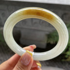 大圈口     细糯种飘黄翡圆条手镯58.6圈     天然缅甸A货翡翠（yc387359）