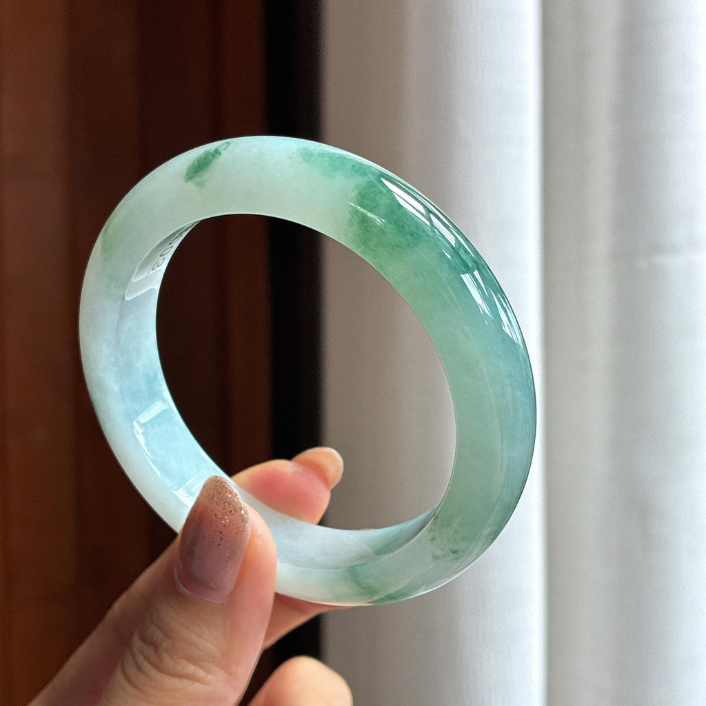 糯冰飘花正圈平安镯 57圈 天然缅甸A货翡翠（yc440909）