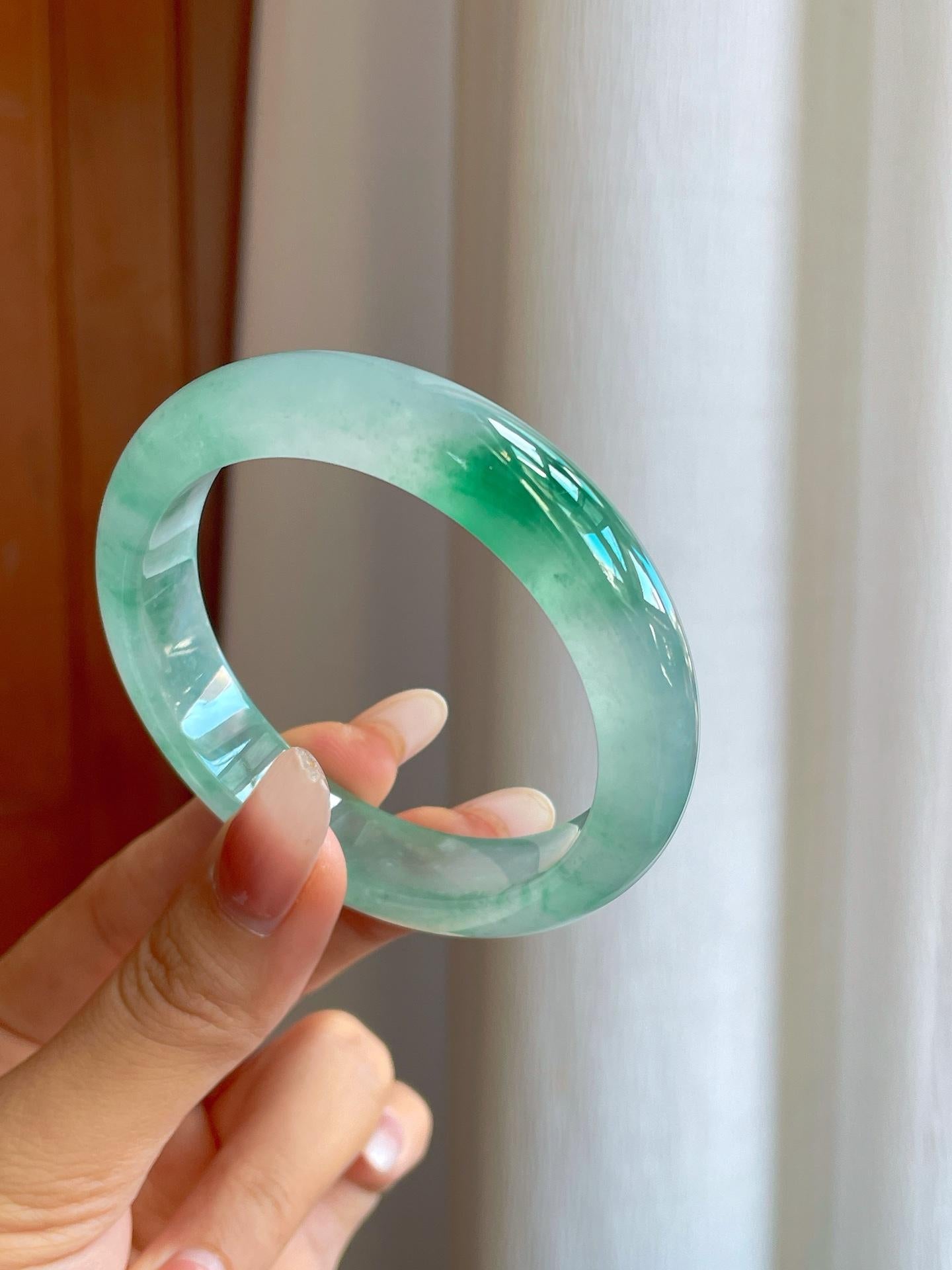 冰种晴水飘花翡翠平安镯（55.6mm）（yc268255）