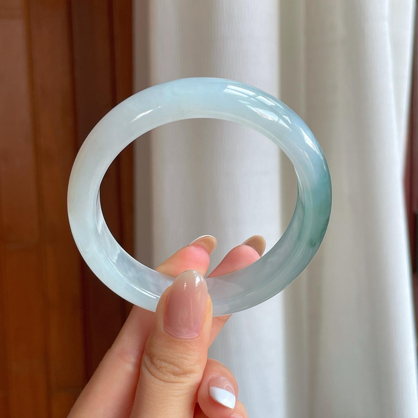 冰种飘花宽版翡翠平安镯（58.2mm)（yc391409）