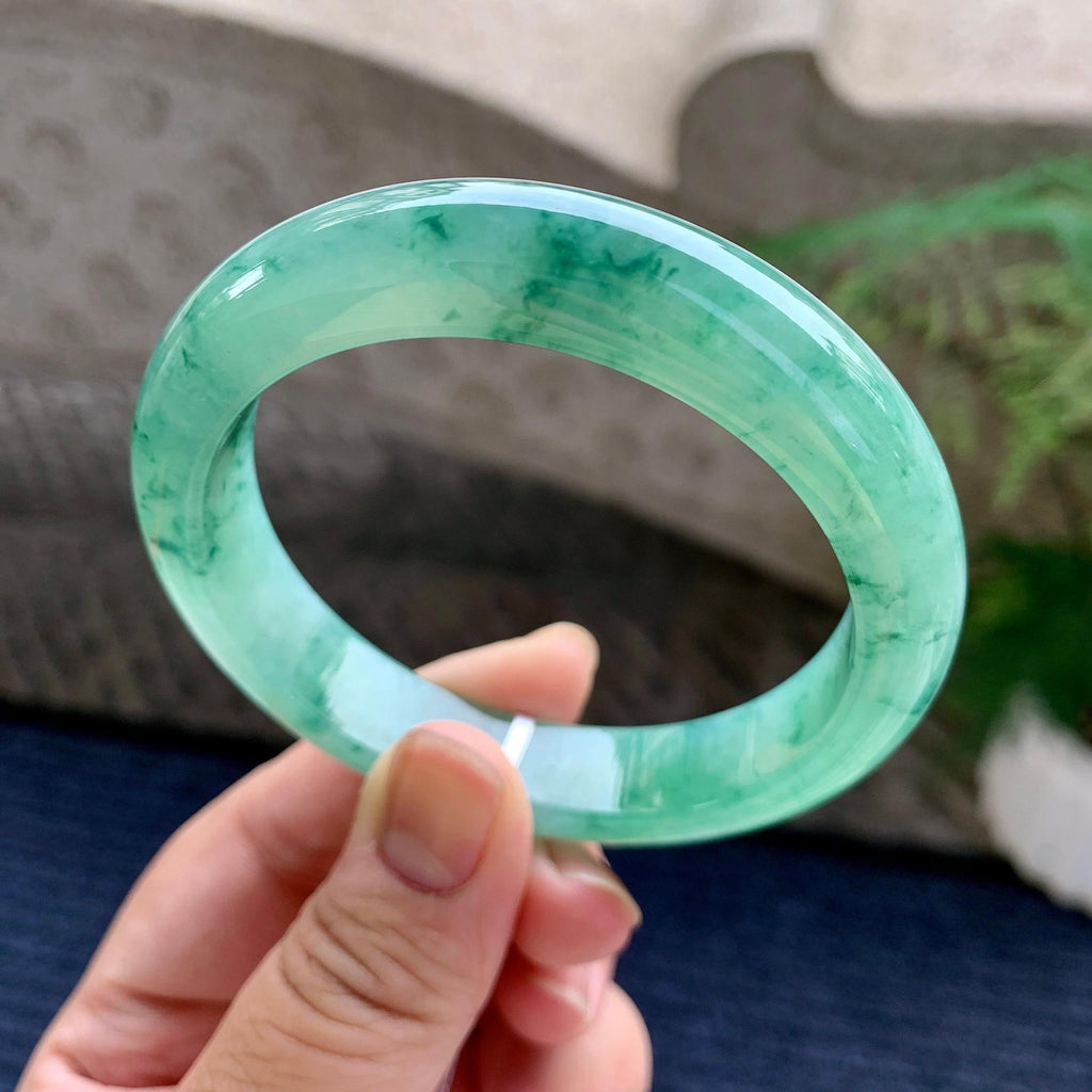 细糯种晴底飘花平安镯（57.4mm）（yc233901）