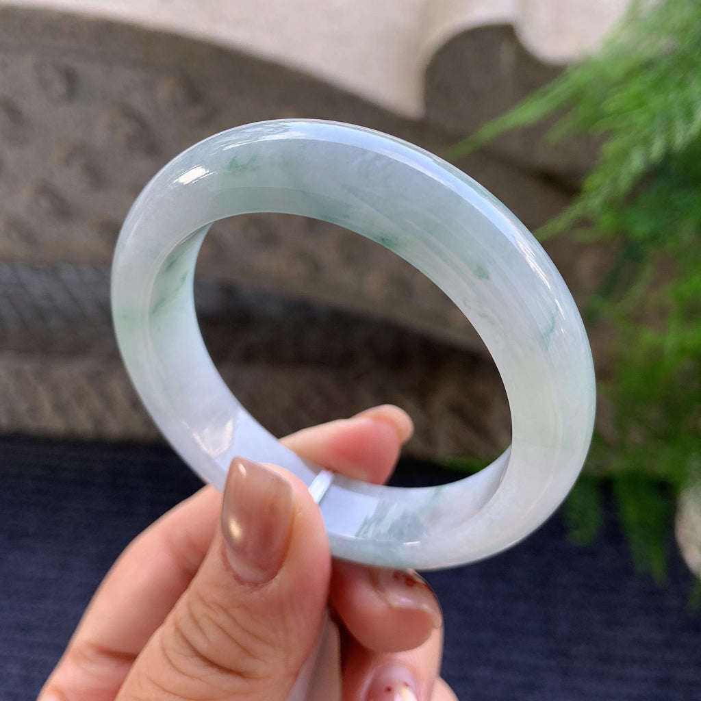 小圈口 细糯种飘蓝花正圈平安镯 50.7圈口 天然缅甸A货翡翠（yc347586）