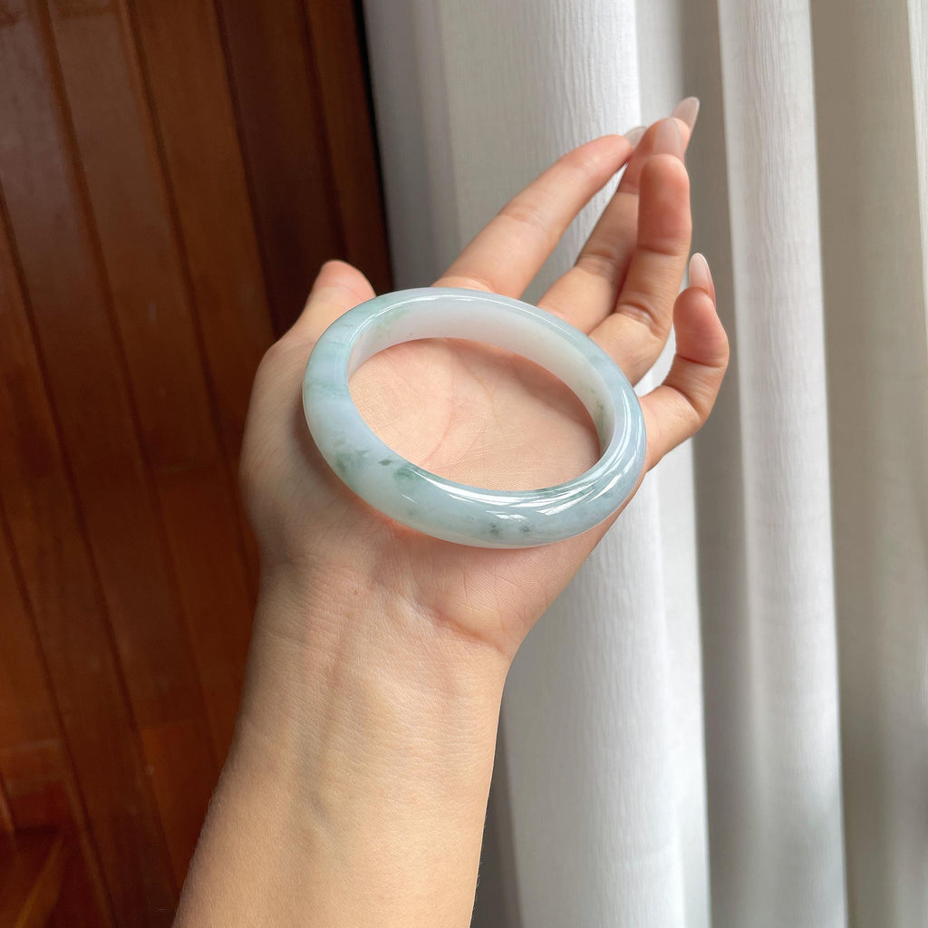 冰种飘花翡翠平安镯（57.5mm）（yc303132）