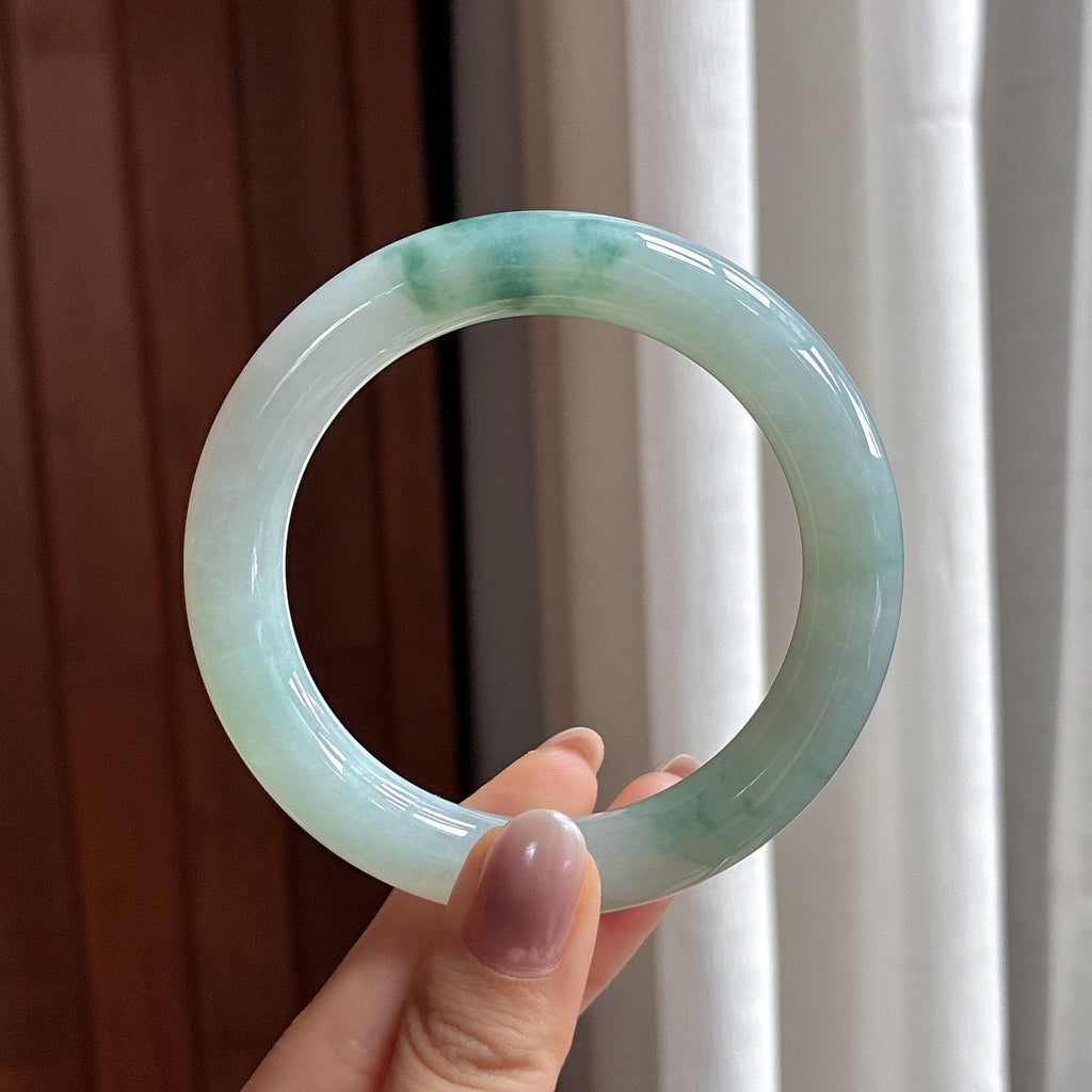 糯冰飘花圆条手镯 58圈 天然缅甸A货翡翠（yc504724）