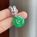 18k金镶冰种满绿翡翠平安扣（yc254042）