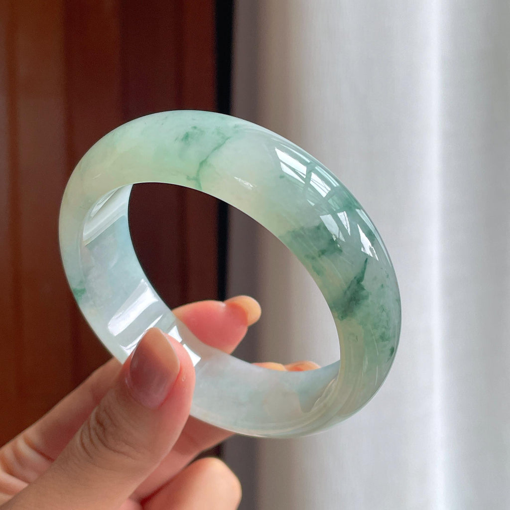 糯冰种飘花宽版翡翠手镯 60圈天然缅甸A货翡翠（yc439433）