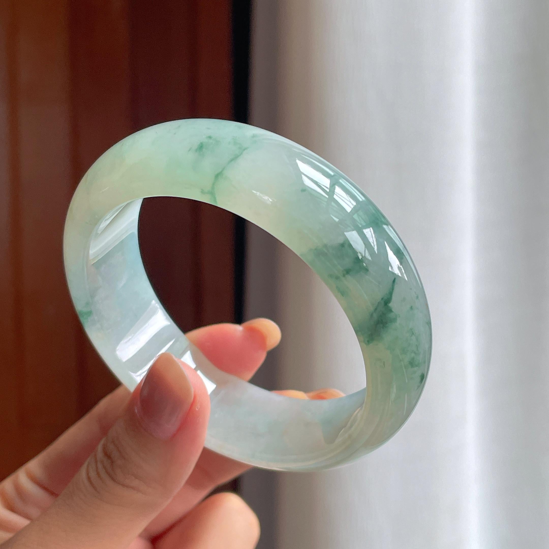 糯冰种飘花宽版翡翠手镯 60圈天然缅甸A货翡翠（yc439433）