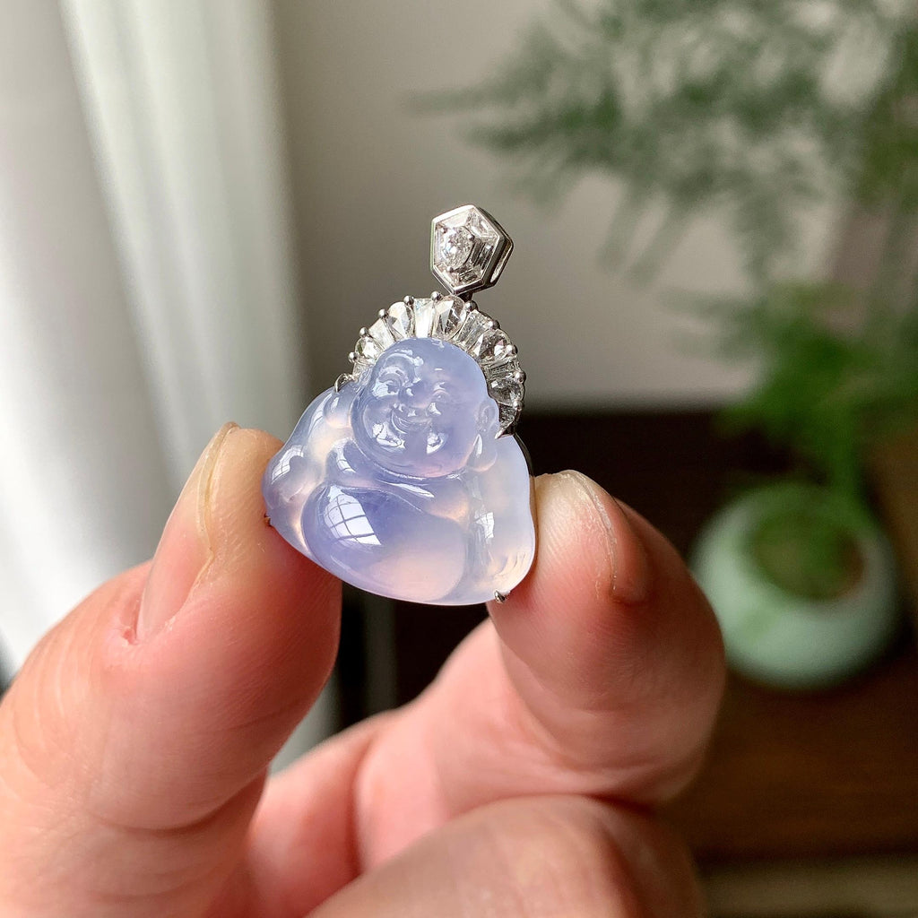 18K金钻镶糯冰种紫罗兰佛公吊坠（yc257223）