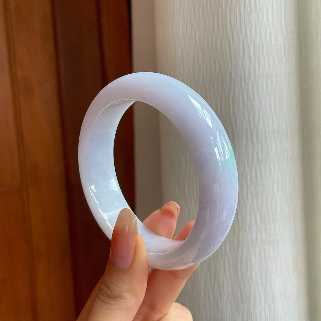 糯冰带色宽版翡翠平安镯（57mm）（yc365768）