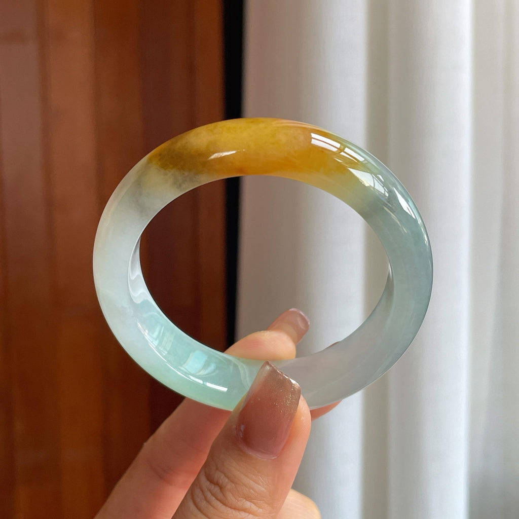 糯冰黄加绿翡翠平安镯（53.7mm)（yc365758）