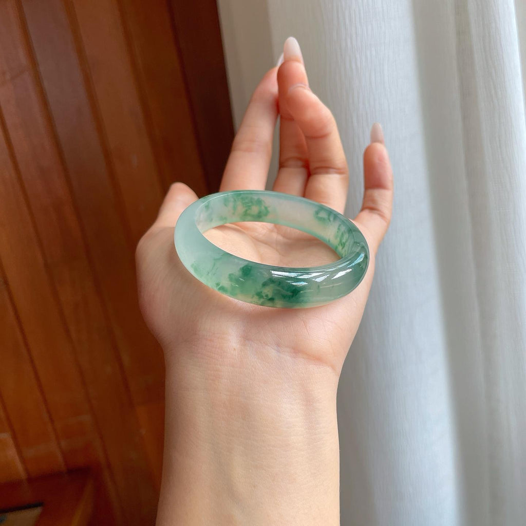 冰玻种飘花翡翠平安镯（52.7mm）（yc312940）